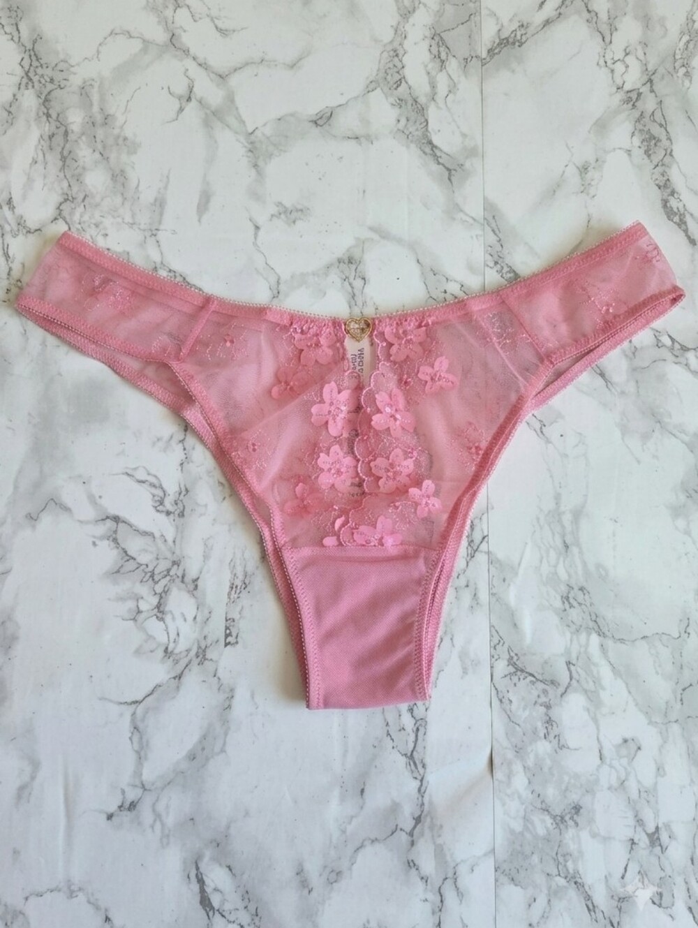 Dream Angels Lace Brazilian Panty - Pink Shine Heart L